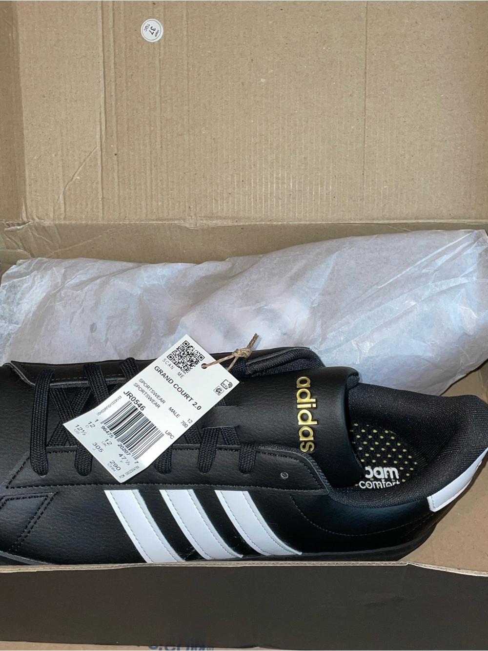 adidas Black with White Stripes Grand Court 2.0 Sneakers
